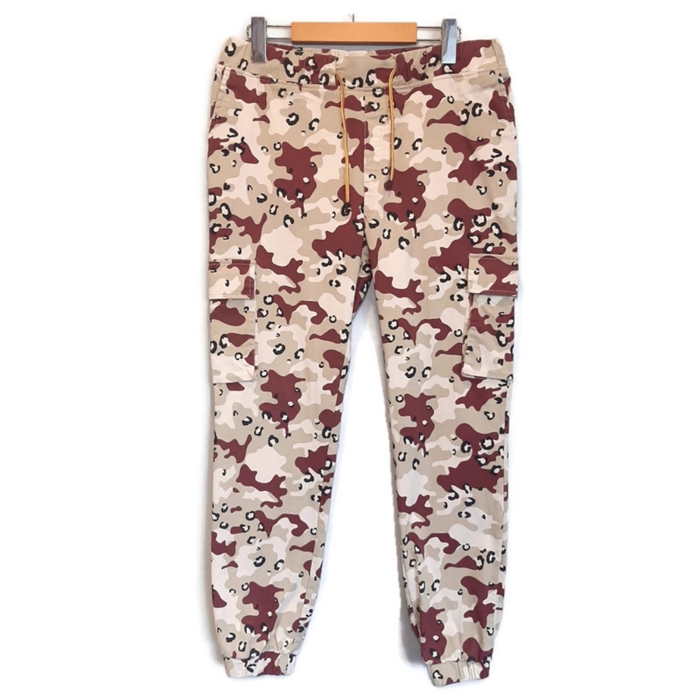 Twik Structured Camo Cargo Joggers Pants Burgundy Drawstring High Waist Small